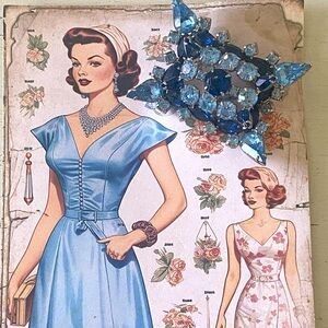 Vintage Rhinestone Brooch In Shades Of Blue